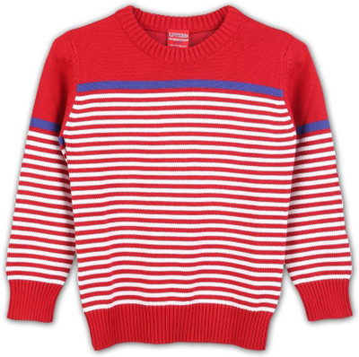 Lilliput Striped Round Neck Casual Boys Red Sweater