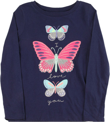 Carter's Girls Printed Cotton T Shirt(Blue, Pack of 1