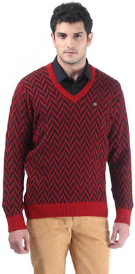 Consul Printed V-neck Casual Men Black, Red Sweater