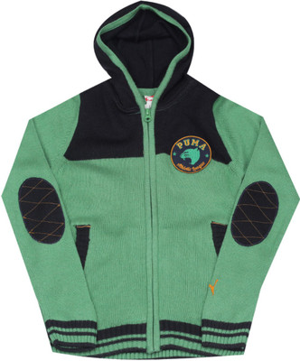 Puma Solid Round Neck Casual Boys Green Sweater, Fern green