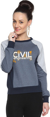 Campus Sutra Full Sleeve Printed Women Sweatshirt, Denim