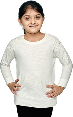 Ventra Full Sleeve Solid Girls Sweatshirt, White