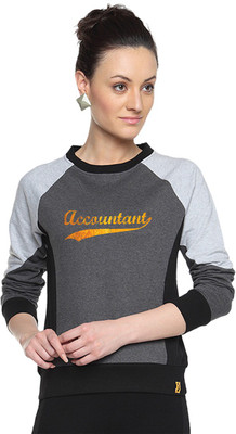 Campus Sutra Full Sleeve Printed Women Sweatshirt, Charcoal