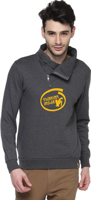 Campus Sutra Full Sleeve Printed Men Sweatshirt, Charcoal
