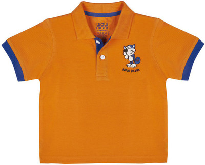Wow Mom Boys Solid Cotton T Shirt(Orange, Pack of 1