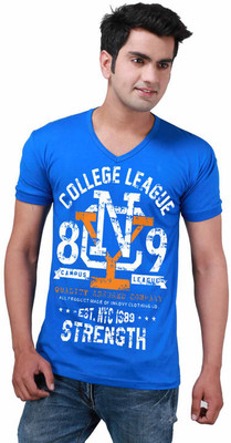 Inkovy Graphic Print Men's V-neck Blue T-Shirt
