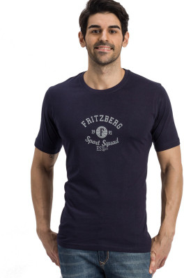 Fritzberg Printed Men' Round Neck Dark Blue T-Shirt