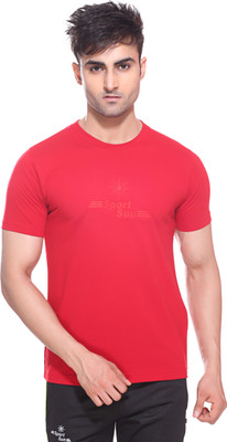 Sport Sun Solid Men's Round Neck Red T-Shirt