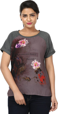 Raw Designs Printed Women's Scoop Neck Grey T-Shirt, Elegant purple;sober grey
Raw Designs Printed Women's Scoop Neck Grey T-Shirt, Elegant purple;sober grey