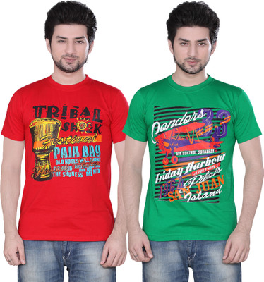 Zebu Printed Men's Round Neck Multicolor T-Shirt(Pack of 2