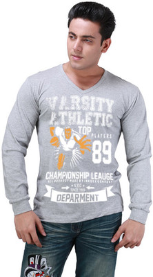 Inkovy Graphic Print Men's V-neck Grey T-Shirt