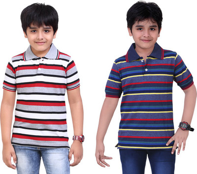 Dongli Boys Striped T Shirt(Silver, Pack of 2), Multicolor