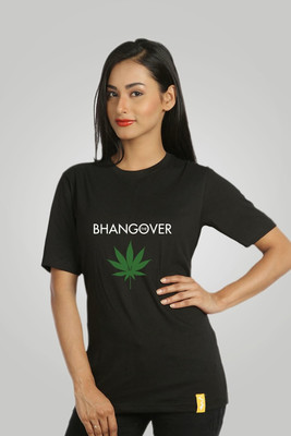 Campus Sutra Printed Women' Round Neck Black T-Shirt