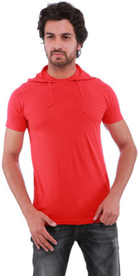 Purple Square Solid Men's Hooded Red T-Shirt