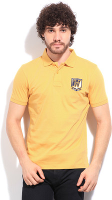 Wrangler Solid Men's Polo Neck Yellow T-Shirt, Mustard