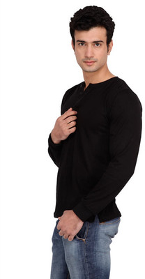 Inkovy Solid Men' Polo Neck Black T-Shirt