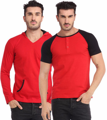 Leana Striped Men' Henley Multicolor T-Shirt(Pack of 2