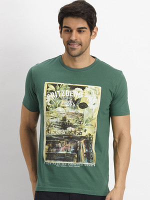 Fritzberg Printed Men' Round Neck Green T-Shirt