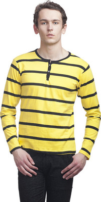Clo Clu Striped Men's Round Neck Yellow T-Shirt