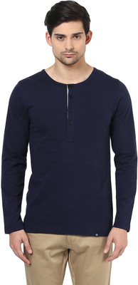 Bukkl Solid Men's Henley Blue T-Shirt