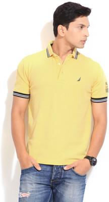 Nautica Striped Men' Polo Neck Yellow T-Shirt, 7yy