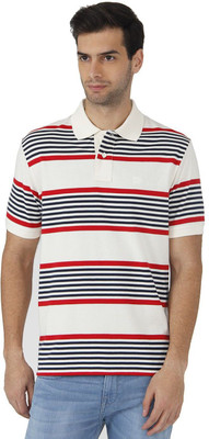 Fahrenheit Striped Men's Polo Neck White, Dark Blue T-Shirt, Glow/navy