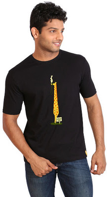Campus Sutra Printed Men Round Neck Black T-Shirt