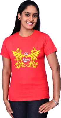 Zorba Mart Printed Women' Round Neck Red T-Shirt