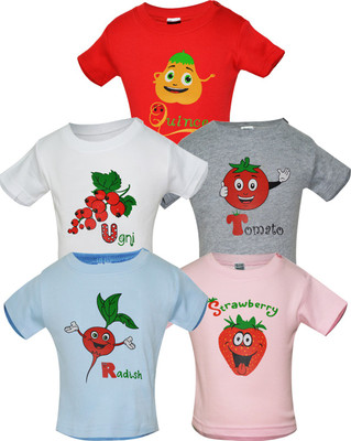 Gkidz Boys Printed Cotton T Shirt(Multicolor, Pack of 5