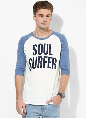 Jack & Jones Printed Men' Round Neck White T-Shirt, Federal blue