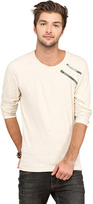 Campus Sutra Solid Men Round Neck White T-Shirt, Cre8me