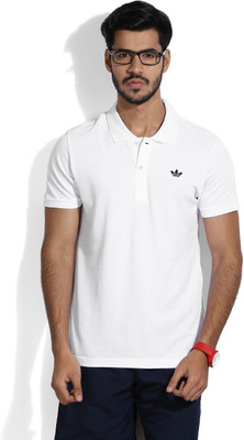 Adidas Solid Men's Polo Neck White T-Shirt