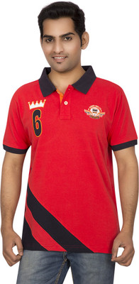 Red Line Solid Men' Polo Neck Red T-Shirt, Fiery red