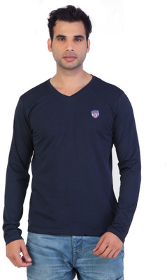 Free Spirit Solid Men's V-neck Blue T-Shirt