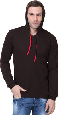 Izinc Solid Men' Hooded Brown T-Shirt