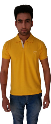 Triple No.1 Solid Men's Polo Neck Yellow T-Shirt