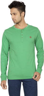 Red Line Solid Men's Henley Green T-Shirt, Bright green