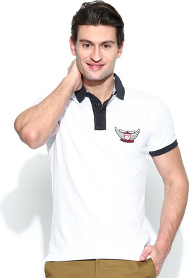 John Players Solid Men' Polo Neck White T-Shirt, 1a1