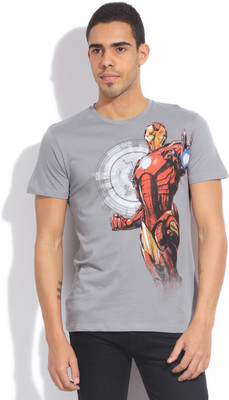Iron Man Printed Men' Round Neck Grey T-Shirt, Violet grey