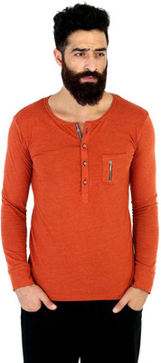 Mr Button Solid Men's Henley Orange T-Shirt