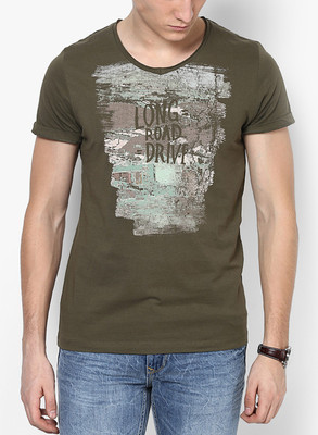 Jack & Jones Graphic Print Men' Round Neck Green T-Shirt, Olive night