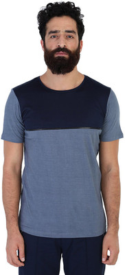 Mr Button Solid Men's Round Neck Grey T-Shirt
