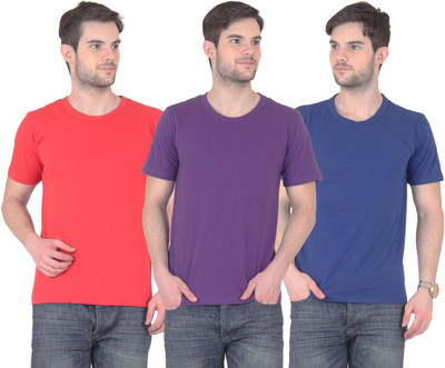 E'Hiose Solid Men' Round Neck Multicolor T-Shirt(Pack of 3, Blue;purple;red