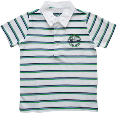 Globe Boys Striped Cotton T Shirt(White, Pack of 1
