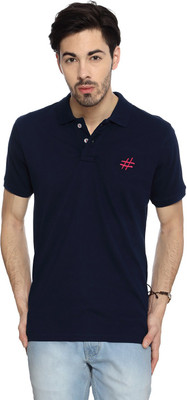 People Solid Men's Polo Neck Blue T-Shirt