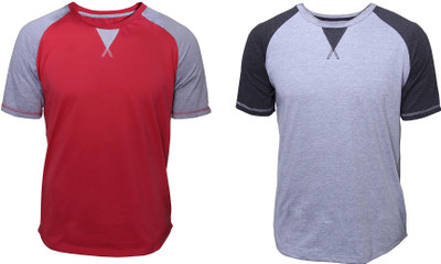 Poshuis Solid Men' Round Neck Grey, Red T-Shirt(Pack of 2