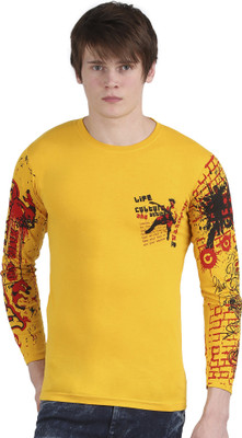Tease Denim Graphic Print Men's Round Neck Yellow T-Shirt, Dark yellow