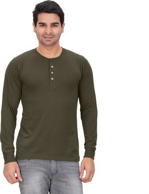 DNA Solid Men's Henley Brown T-Shirt, Charcoal