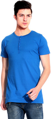 Lemon & Vodka Solid Men's Henley Blue T-Shirt