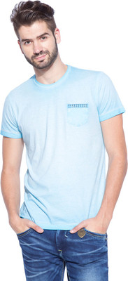 Mufti Solid Men's Round Neck Light Blue T-Shirt, Turq